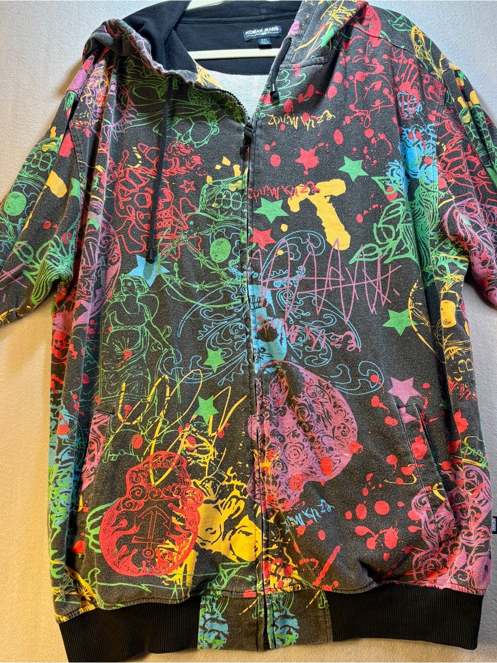 Y2K Koman Jeans Skull Multi-Color Graphic Zip Hoodie